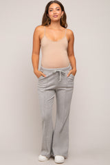 Heather Grey Faux Fur Lined Maternity Flare Lounge Pants