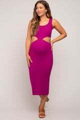 Magenta Sleeveless Side Cutout Maternity Midi Dress