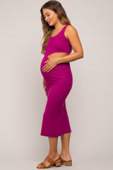 Magenta Sleeveless Side Cutout Maternity Midi Dress