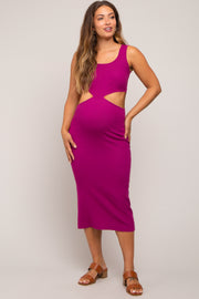 Magenta Sleeveless Side Cutout Maternity Midi Dress