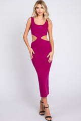 Magenta Sleeveless Side Cutout Midi Dress