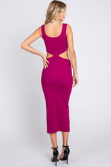 Magenta Sleeveless Side Cutout Midi Dress