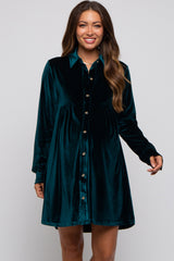 Emerald Green Velvet Button Down Maternity Dress