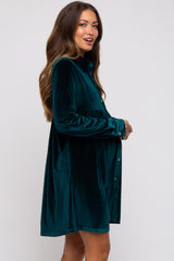 Emerald Green Velvet Button Down Maternity Dress