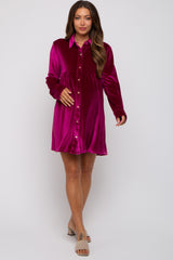 Magenta Velvet Button Down Maternity Dress