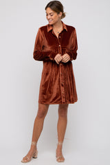 Rust Velvet Button Down Dress