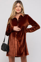 Rust Velvet Button Down Maternity Dress