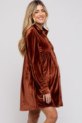 Rust Velvet Button Down Maternity Dress