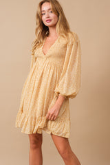 Yellow Floral Smocked Long Sleeve Dress