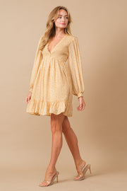 Yellow Floral Smocked Long Sleeve Dress