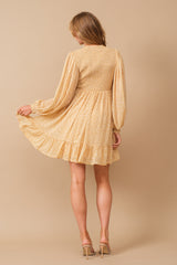 Yellow Floral Smocked Long Sleeve Dress