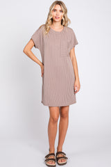 Mocha Ribbed Front Pocket Dolman Short Sleeve Maternity Dress