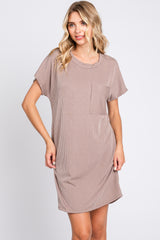 Mocha Ribbed Front Pocket Dolman Short Sleeve Dress