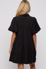 Black Puff Sleeve Maternity Mini Shirt Dress