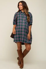 Forest Green Plaid Oversized Maternity Mini Dress