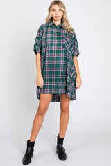 Forest Green Plaid Oversized Mini Dress