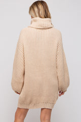 Cream Turtleneck Puff Sleeve Maternity Sweater Dress