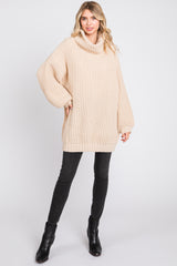 Cream Turtleneck Puff Sleeve Maternity Sweater Dress