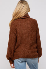 Brown Knit Turtle Neck Maternity Sweater