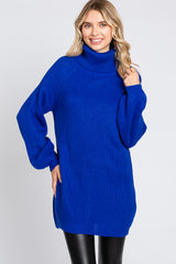 Royal Blue Turtleneck Sweater Mini Dress