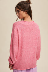 Pink Soft Knit Rolled Hem Sweater