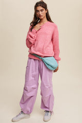 Pink Soft Knit Rolled Hem Sweater