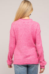 Pink Soft Knit Rolled Hem Maternity Sweater