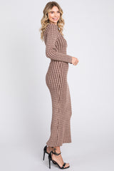 Brown Cable Knit Fitted Midi Dress