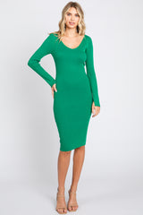 Green Ribbed Knit Long Sleeve Fitted Maternity Dress