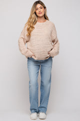 Beige Chunky Loose Knit Maternity Sweater