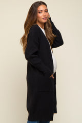 Black Chunky Knit Long Sweater Maternity Cardigan