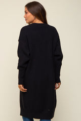 Black Chunky Knit Long Sweater Maternity Cardigan