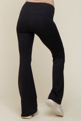 Black Ribbed High Waist Wide Leg Maternity Leggings