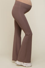 Taupe Ribbed High Waist Wide Leg Maternity Leggings