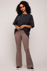 Taupe Ribbed High Waist Wide Leg Maternity Leggings