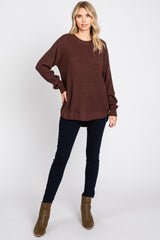 Brown Waffle Knit Round Hem Sweater