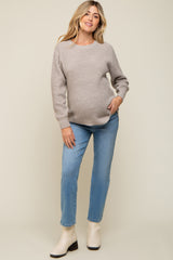 Taupe Waffle Knit Round Hem Maternity Sweater