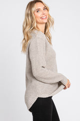 Taupe Waffle Knit Round Hem Sweater