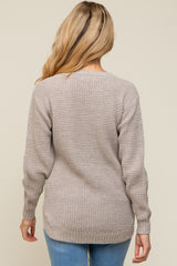 Taupe Waffle Knit Round Hem Maternity Sweater