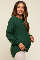 Green Waffle Knit Round Hem Maternity Sweater