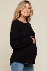 Black Waffle Knit Round Hem Maternity Sweater