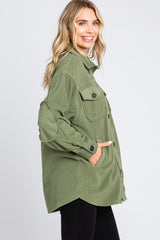 Olive Fleece Double Front Pocket Jacket