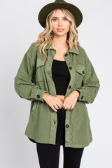 Olive Fleece Double Front Pocket Jacket