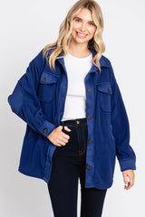 Navy Blue Fleece Double Front Pocket Jacket