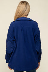 Navy Blue Fleece Double Front Pocket Maternity Jacket