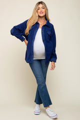 Navy Blue Fleece Double Front Pocket Maternity Jacket