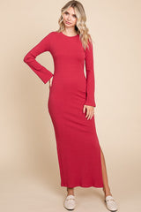 Red Ribbed Side Slit Maternity Maxi Dress