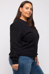 Black Soft Knit Fleece Lined Plus Sweatshirt