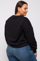 Black Soft Knit Fleece Lined Plus Sweatshirt