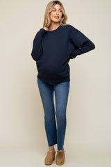 Navy Blue Soft Knit Fleece Lined Maternity Sweatshirt